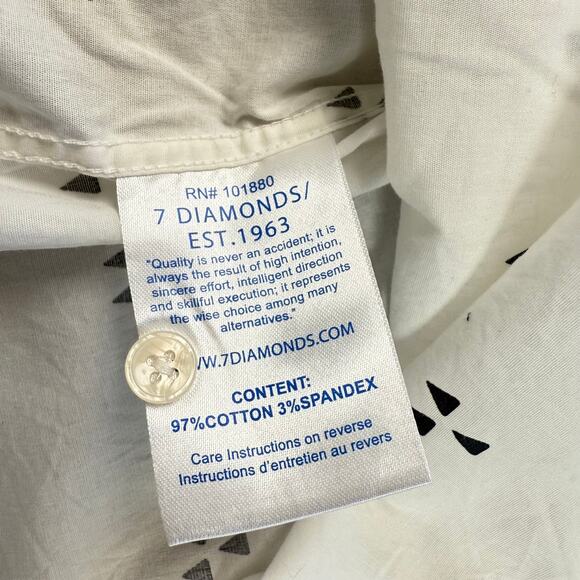 7 Diamonds Shirt Mens L White Short Sleeve Button Up W Triangle Pattern - Picture 6 of 8